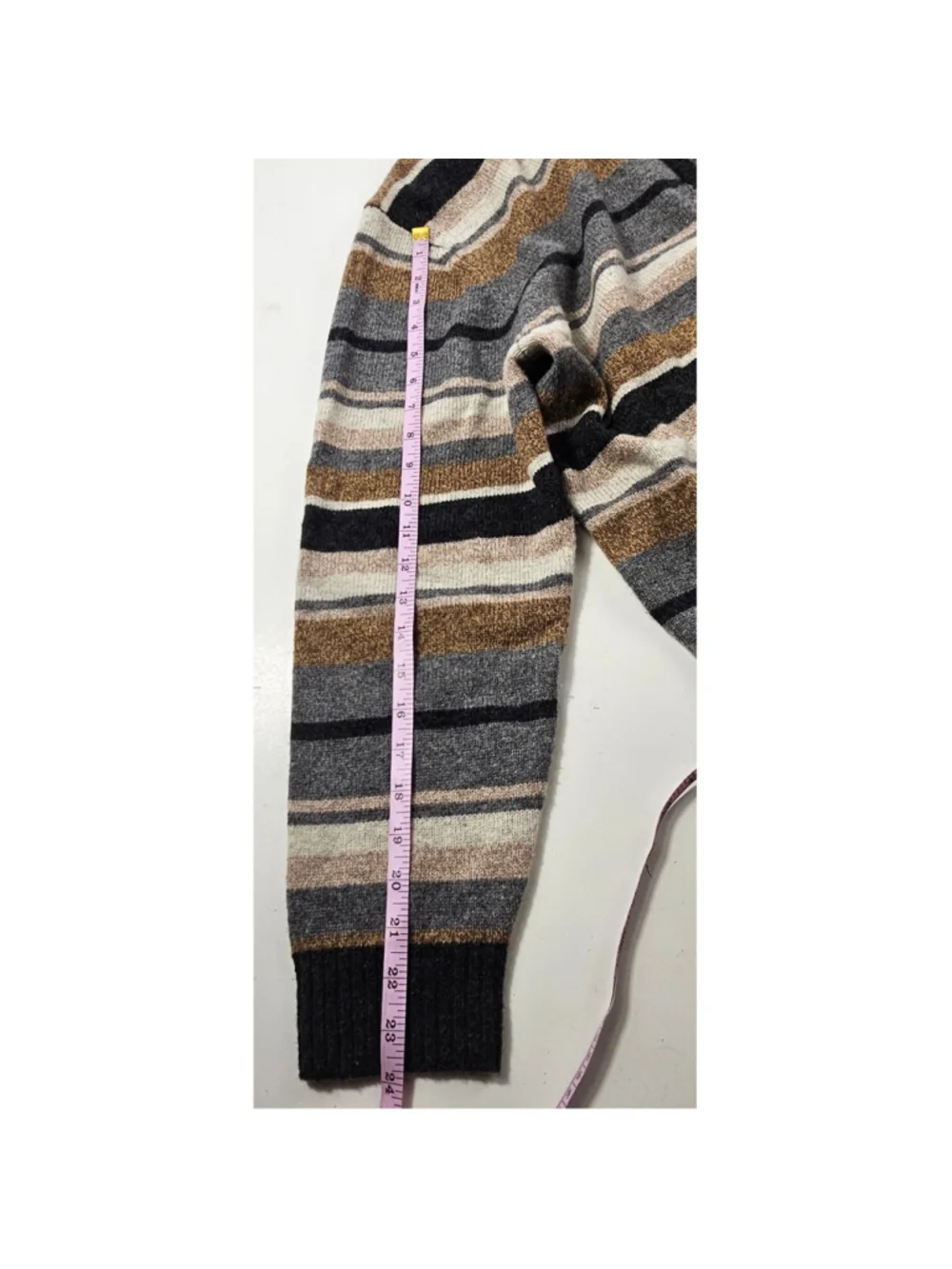 Vintage 100% lambswool Striped Quarter Zip Sweater L Cream Rustic Cabin grandpa